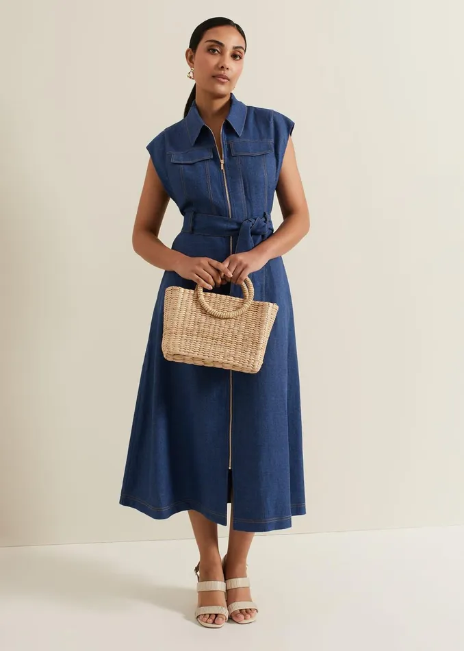 Women Phase Eight Dresses Luiza Petite Denim Midi Dress