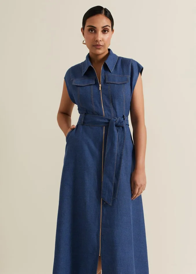 Women Phase Eight Dresses Luiza Petite Denim Midi Dress