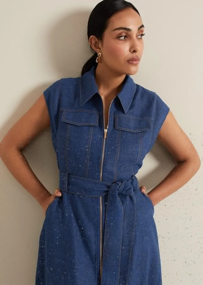 Women Phase Eight Dresses Luiza Petite Denim Midi Dress