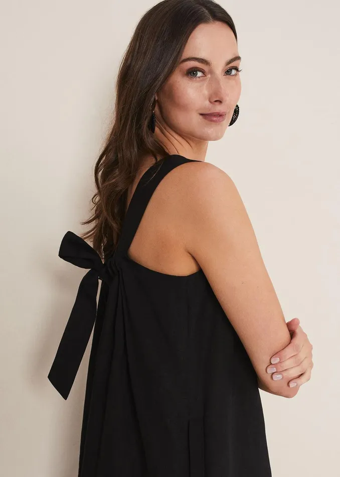Women Phase Eight Dresses Mandy Strappy Linen Bow Back Swing Dress