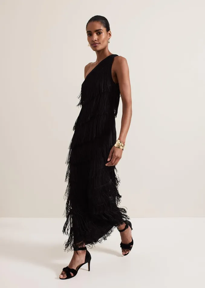 Women Phase Eight Dresses Otto One Shoulder Fringe Maxi Dress