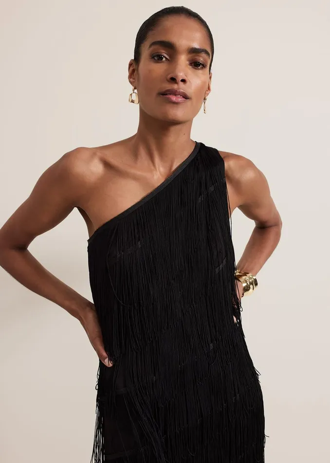 Women Phase Eight Dresses Otto One Shoulder Fringe Maxi Dress
