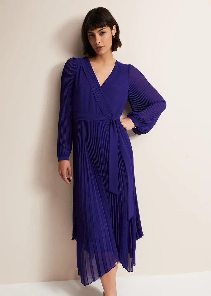 Women Phase Eight Dresses Petra Blue Pleated Midi Dress