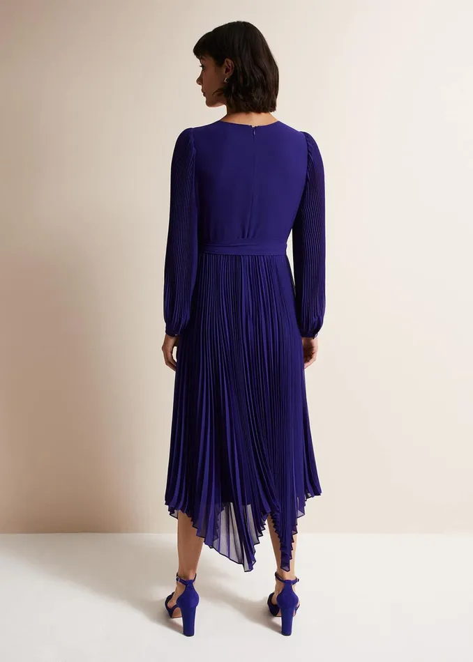 Women Phase Eight Dresses Petra Blue Pleated Midi Dress