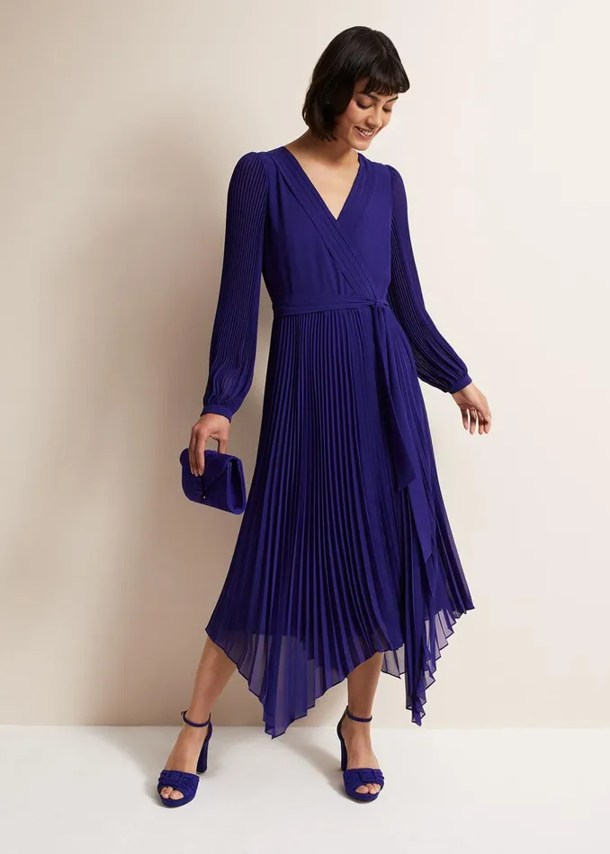 Women Phase Eight Dresses Petra Blue Pleated Midi Dress