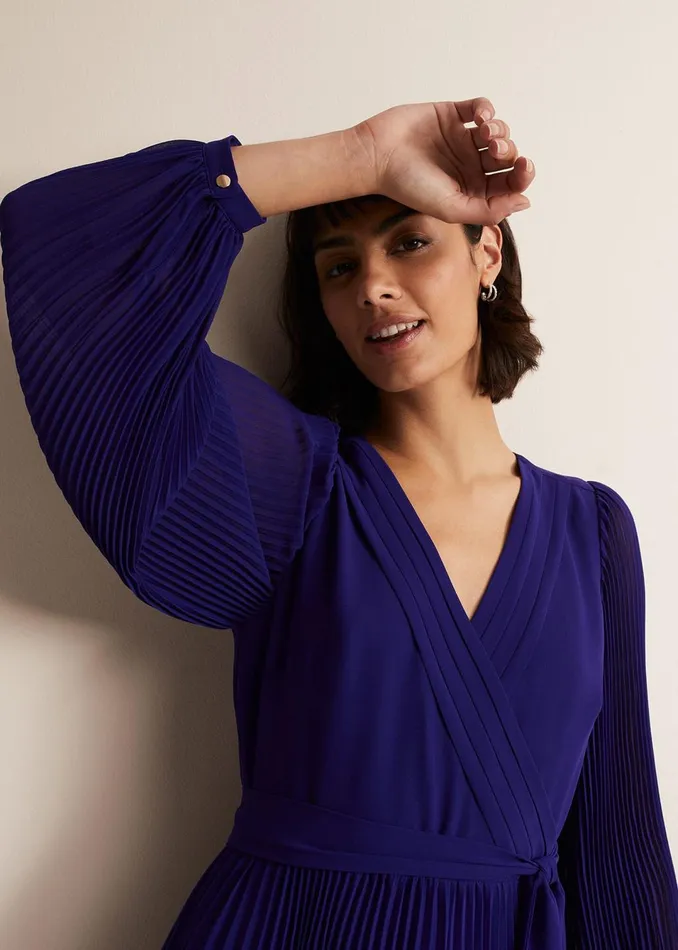 Women Phase Eight Dresses Petra Blue Pleated Midi Dress
