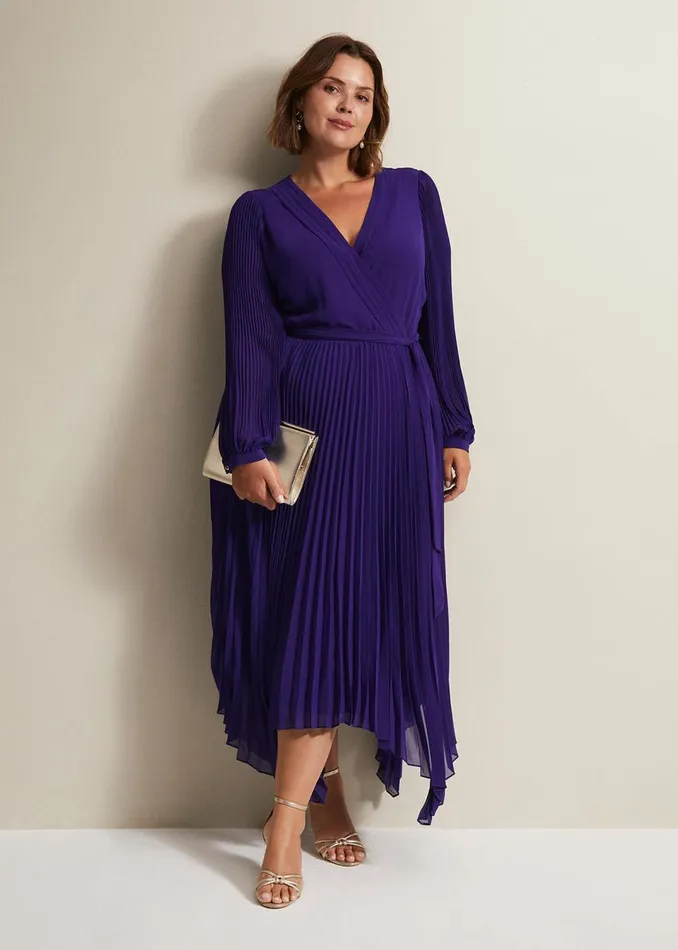 Women Phase Eight Dresses Petra Blue Pleated Midi Dress