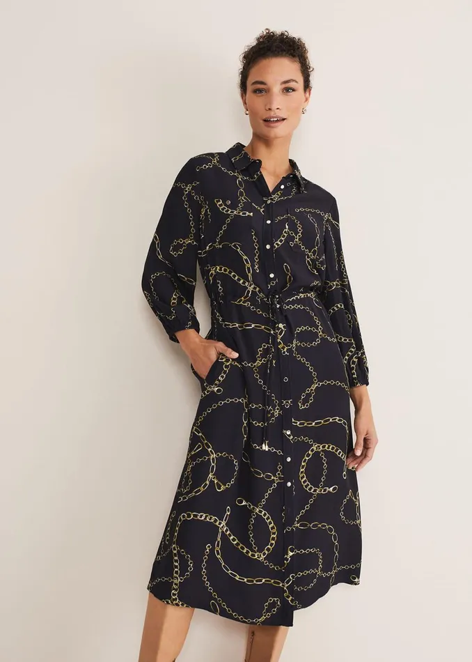 Women Phase Eight Dresses Tana Chain Print Shirt Midi Dress