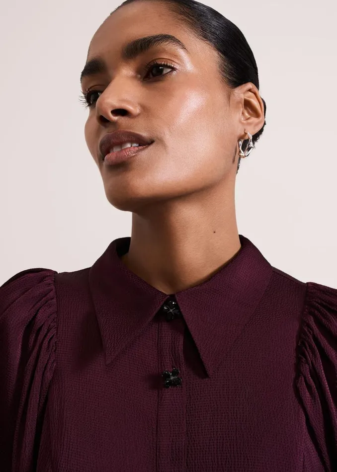 Women Phase Eight Dresses Tila Burgundy Embellished Shirt Dress