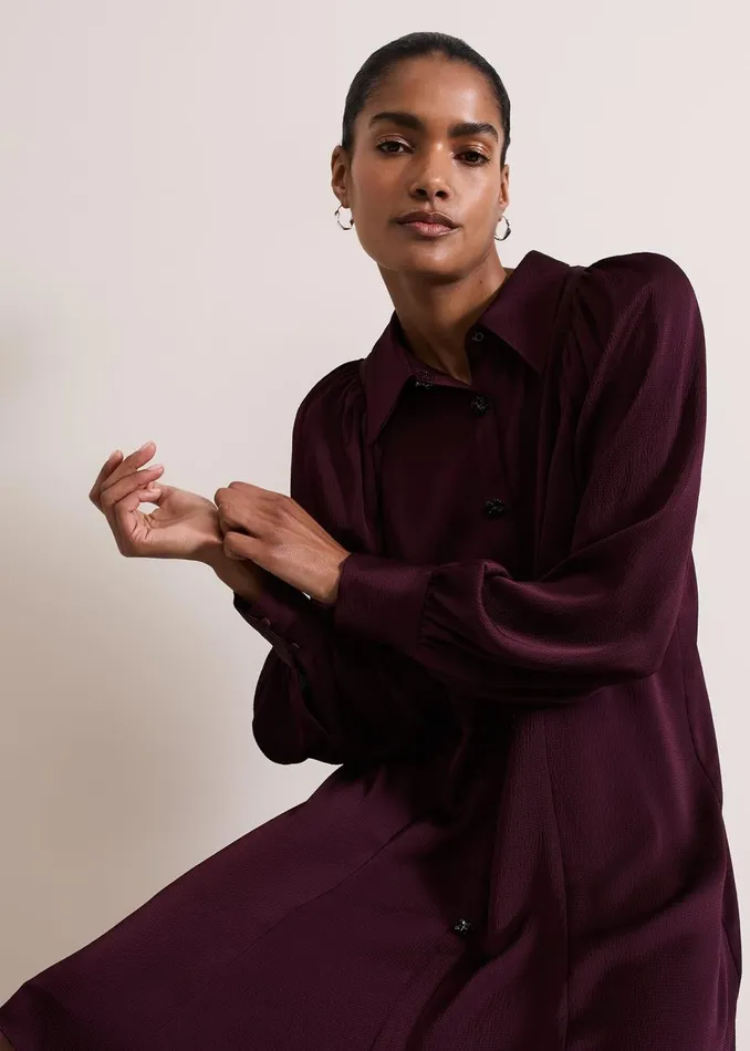 Women Phase Eight Dresses Tila Burgundy Embellished Shirt Dress