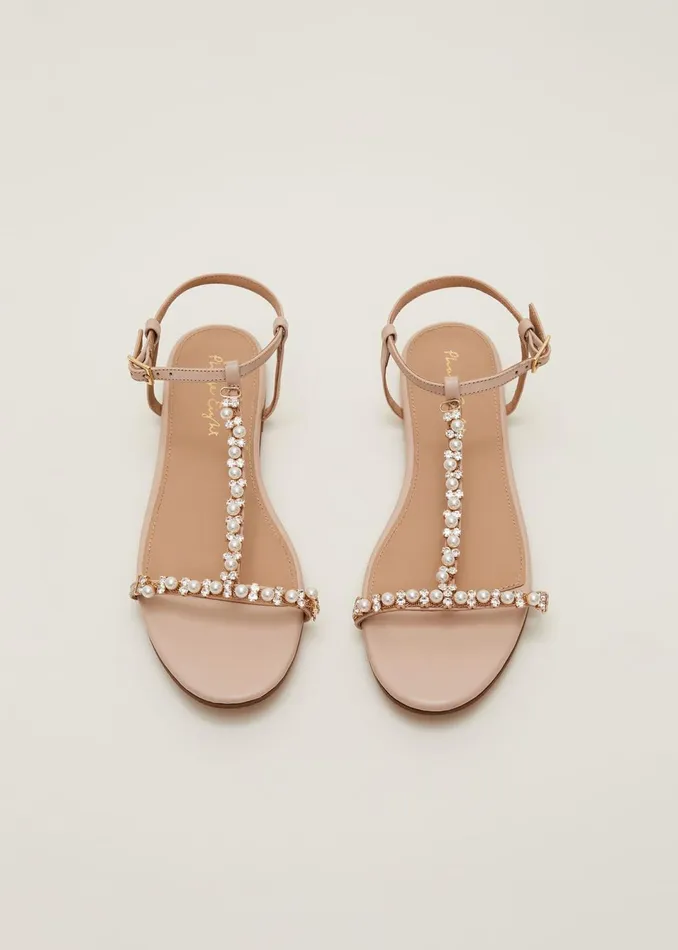Women Phase Eight Flats Leather Jewel Trim Flat Sandal