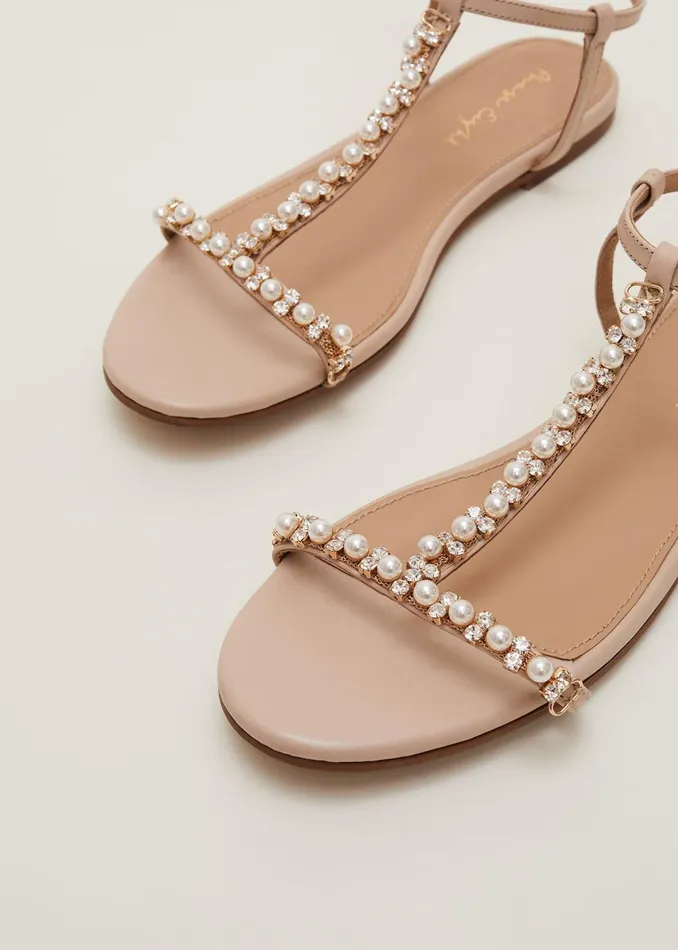 Women Phase Eight Flats Leather Jewel Trim Flat Sandal