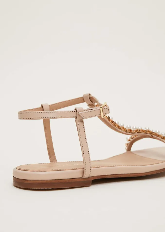 Women Phase Eight Flats Leather Jewel Trim Flat Sandal