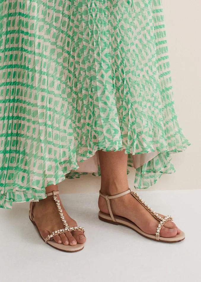 Women Phase Eight Flats Leather Jewel Trim Flat Sandal