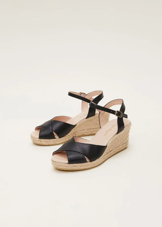 Women Phase Eight Heels Leather Cross Front Espadrilles