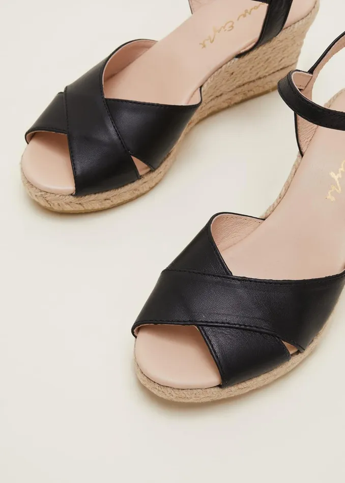 Women Phase Eight Heels Leather Cross Front Espadrilles