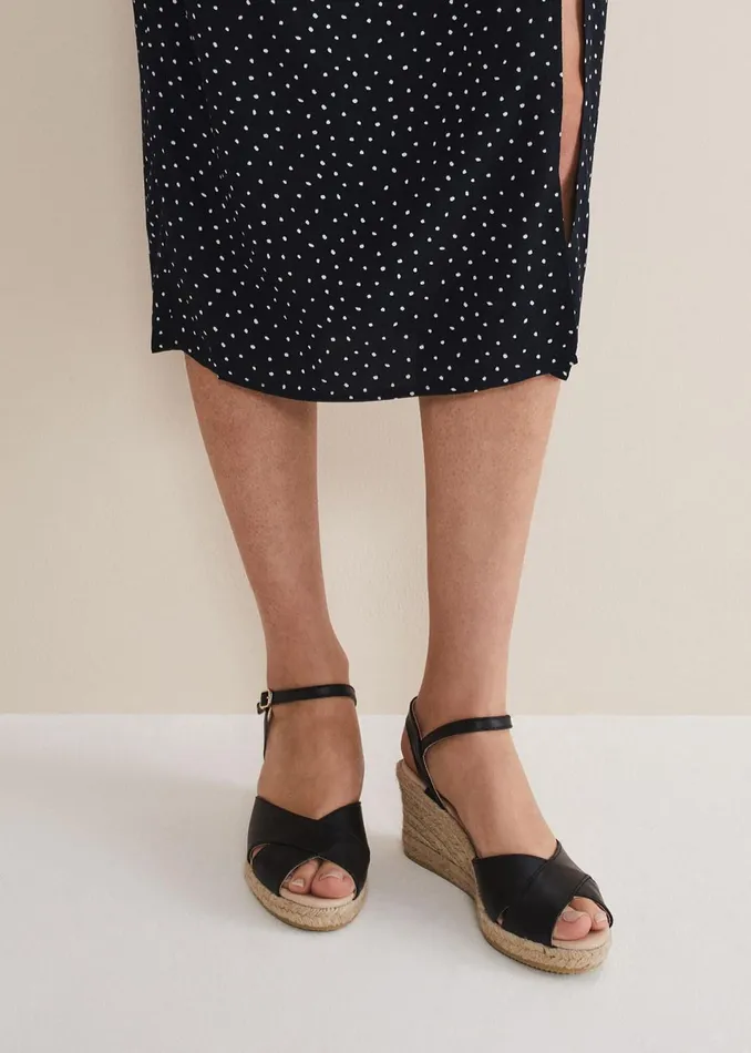 Women Phase Eight Heels Leather Cross Front Espadrilles