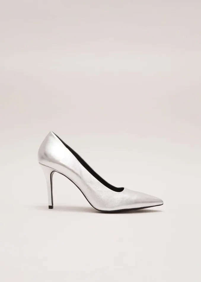 Women Phase Eight Heels Silver Leather Pointed Court Shoes