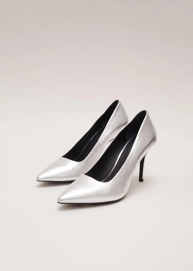 Women Phase Eight Heels Silver Leather Pointed Court Shoes