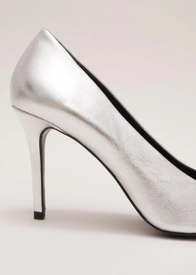 Women Phase Eight Heels Silver Leather Pointed Court Shoes