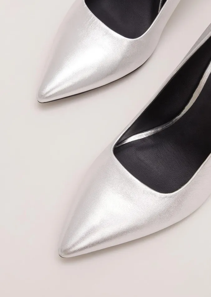 Women Phase Eight Heels Silver Leather Pointed Court Shoes
