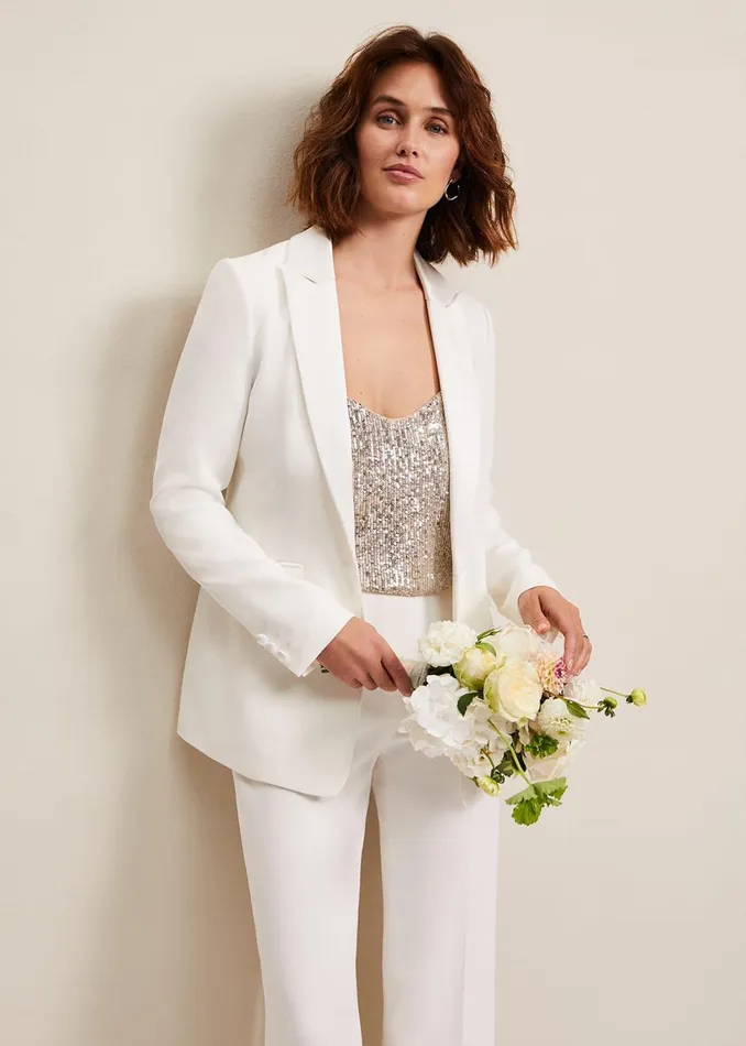 Women Phase Eight Jackets Beatriz White Satin Bridal Blazer
