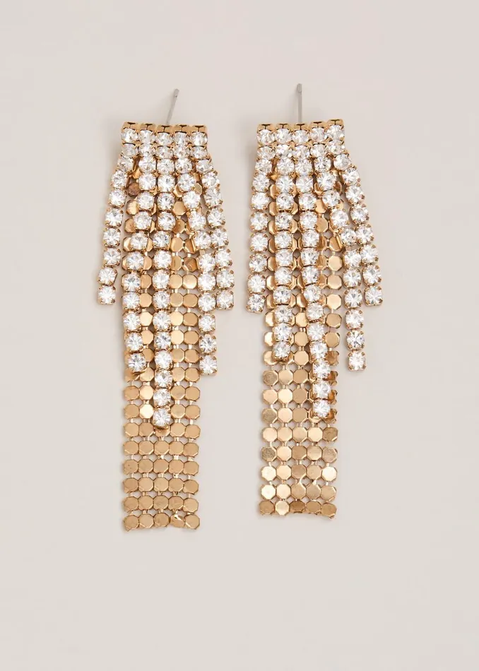 Women Phase Eight Jewellery Gold Chainmail Sparkle Drop Earring