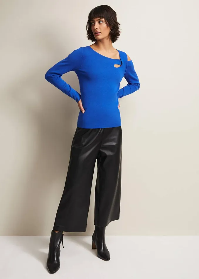 Women Phase Eight Knitwear Wren Blue Cut Out Knitted Top