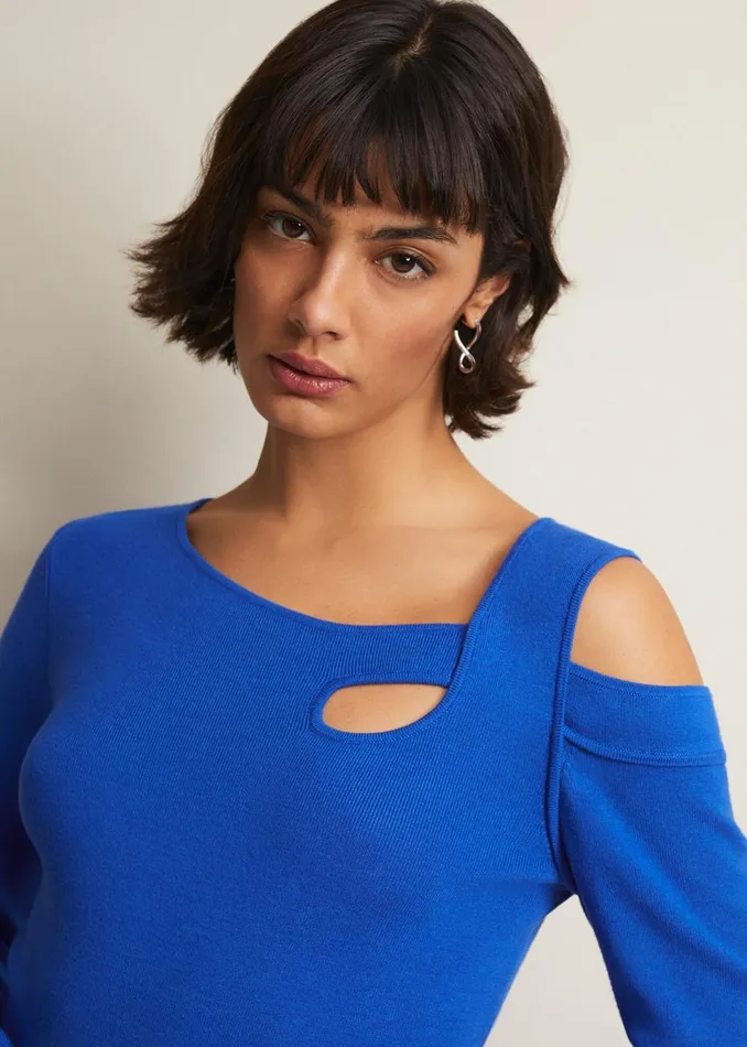 Women Phase Eight Knitwear Wren Blue Cut Out Knitted Top