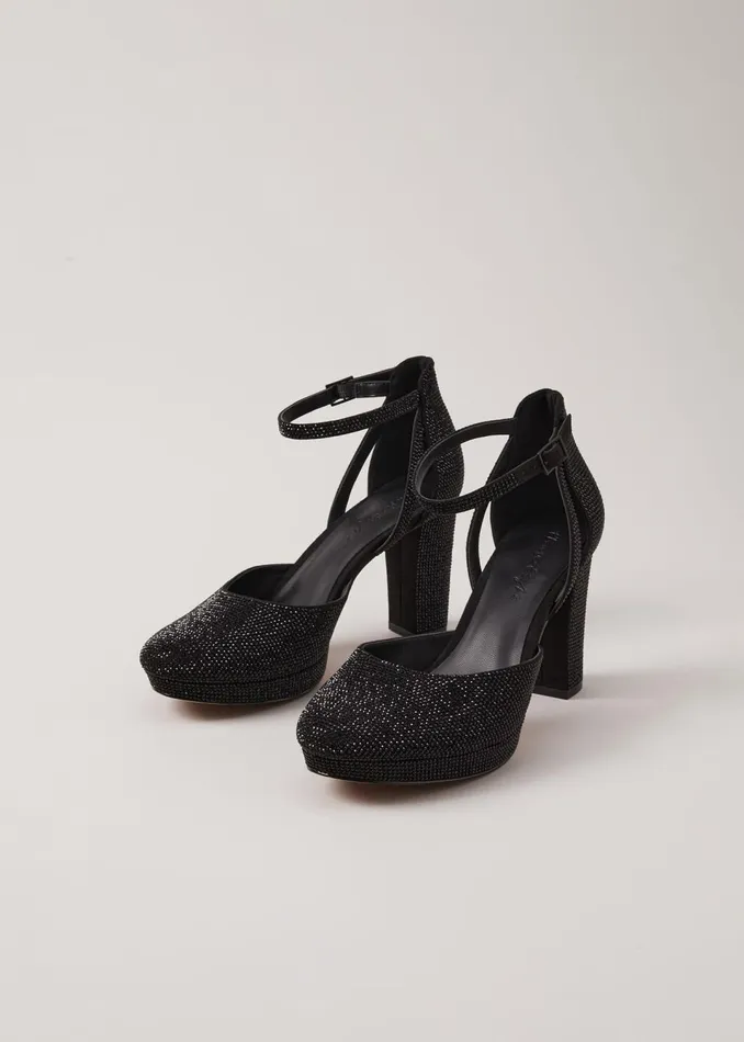 Women Phase Eight Occasion Shoes Black Sparkly Platform Heels