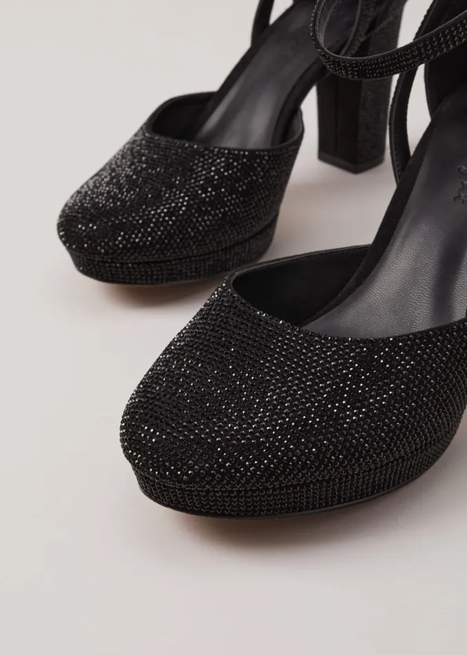 Women Phase Eight Occasion Shoes Black Sparkly Platform Heels