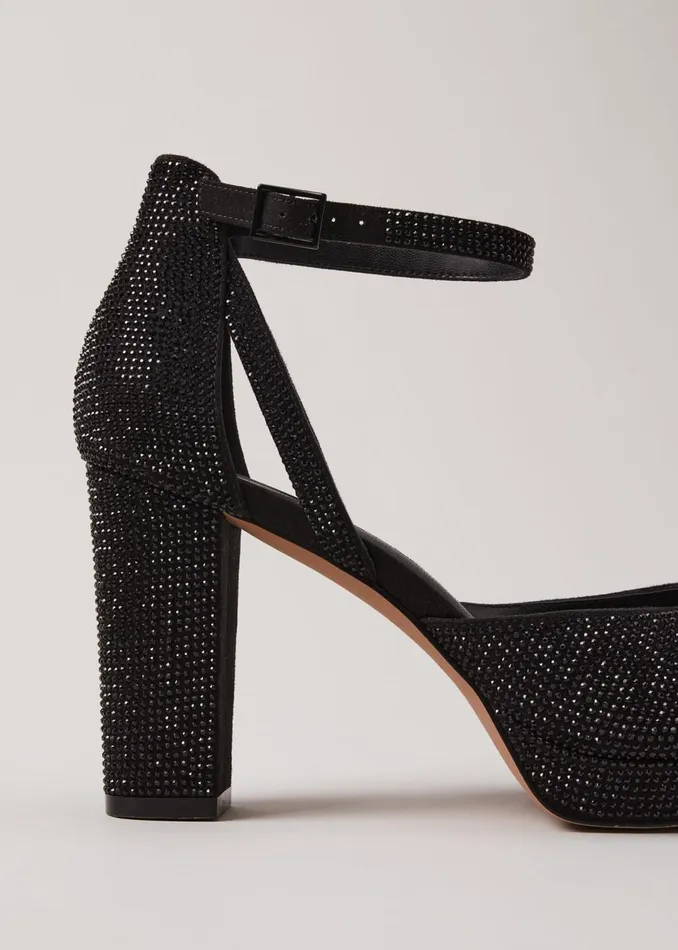 Women Phase Eight Occasion Shoes Black Sparkly Platform Heels