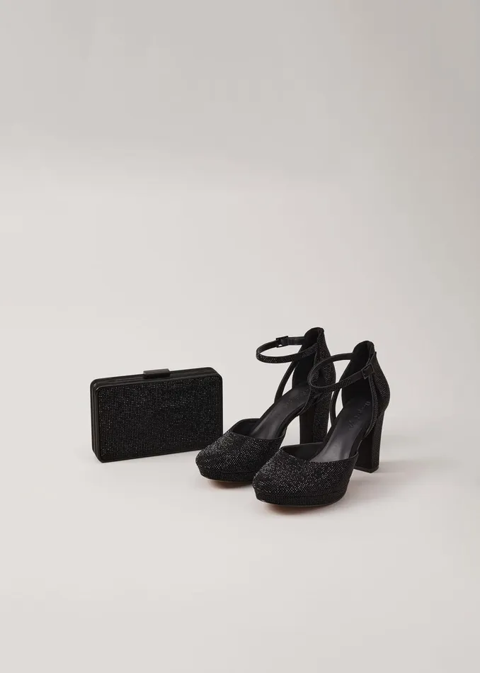 Women Phase Eight Occasion Shoes Black Sparkly Platform Heels