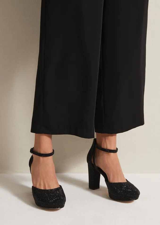 Women Phase Eight Occasion Shoes Black Sparkly Platform Heels