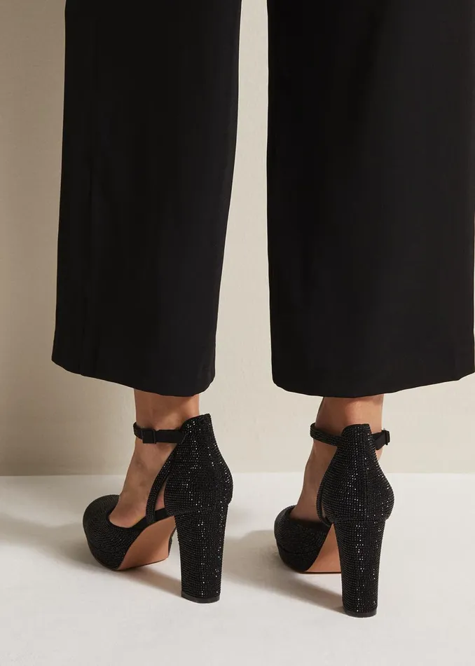 Women Phase Eight Occasion Shoes Black Sparkly Platform Heels