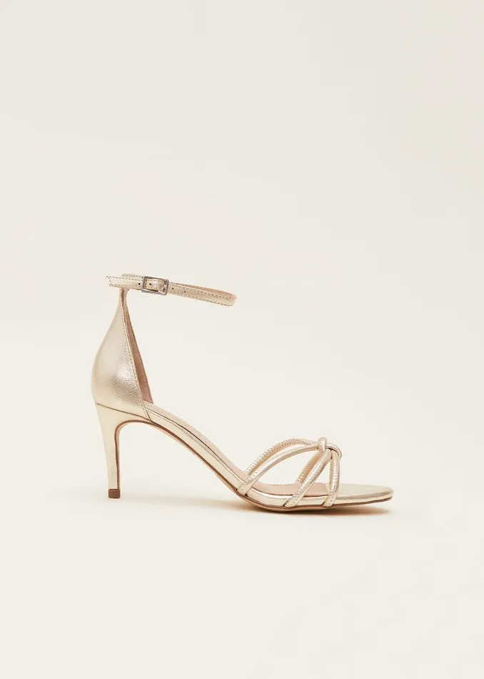Women Phase Eight Occasion Shoes Gold Open Toe Heels