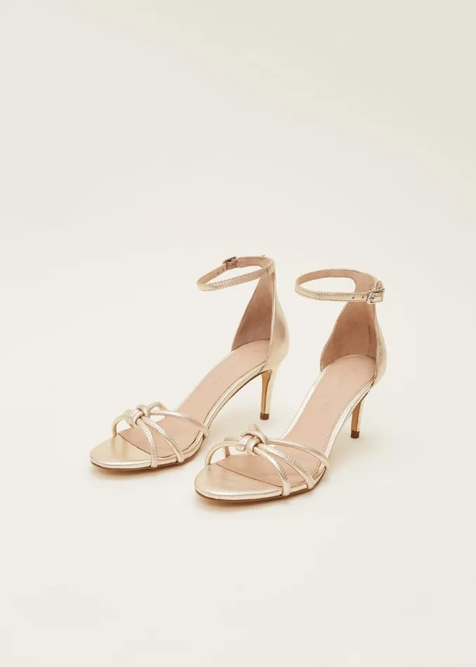 Women Phase Eight Occasion Shoes Gold Open Toe Heels