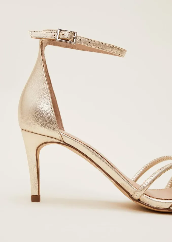 Women Phase Eight Occasion Shoes Gold Open Toe Heels