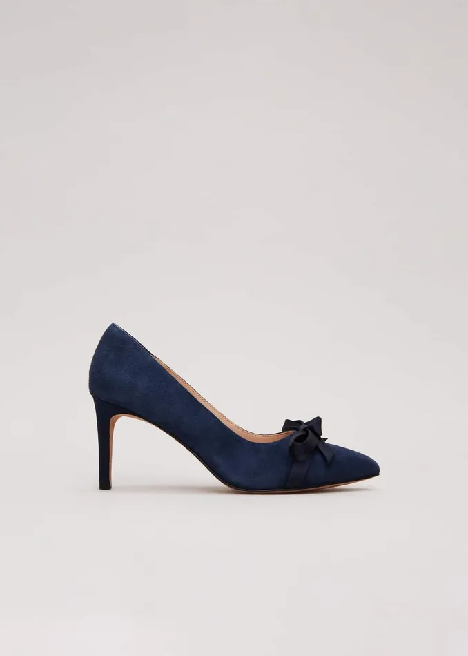 Women Phase Eight Occasion Shoes Suede Bow Front Court Shoe