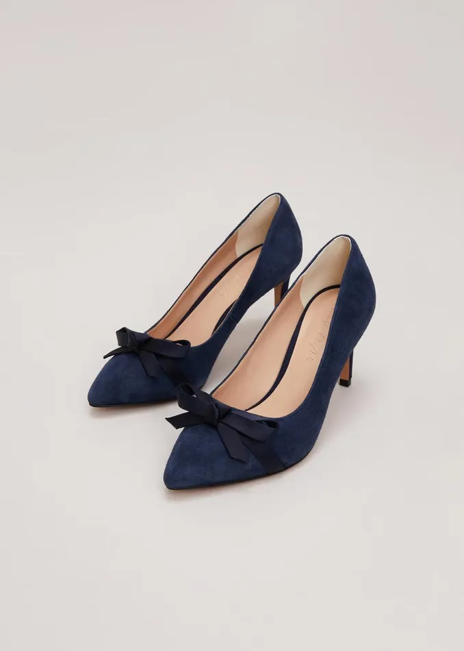 Women Phase Eight Occasion Shoes Suede Bow Front Court Shoe