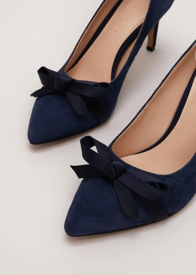 Women Phase Eight Occasion Shoes Suede Bow Front Court Shoe