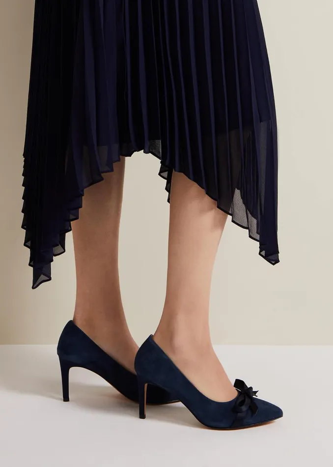 Women Phase Eight Occasion Shoes Suede Bow Front Court Shoe