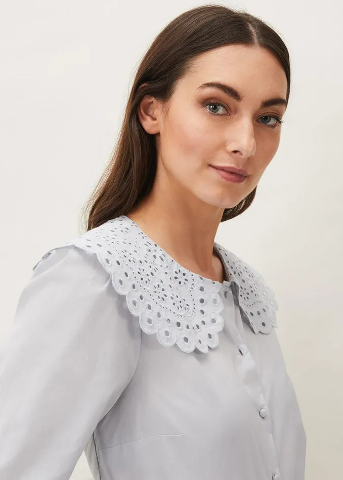 Women Phase Eight Shirts and Blouses Amelia Oversized Embroidered Collar Blouse