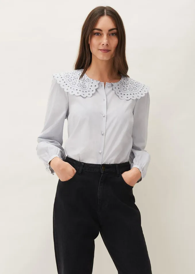Women Phase Eight Shirts and Blouses Amelia Oversized Embroidered Collar Blouse