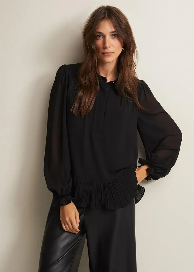 Women Phase Eight Shirts and Blouses April Black Ruffle Blouse