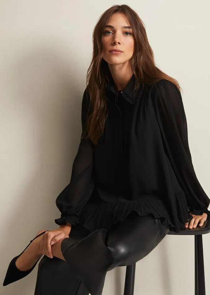 Women Phase Eight Shirts and Blouses April Black Ruffle Blouse
