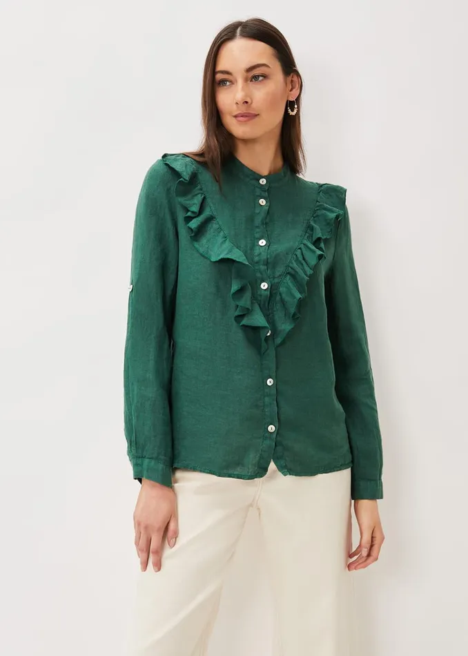 Women Phase Eight Shirts and Blouses Enid Linen Frill Blouse