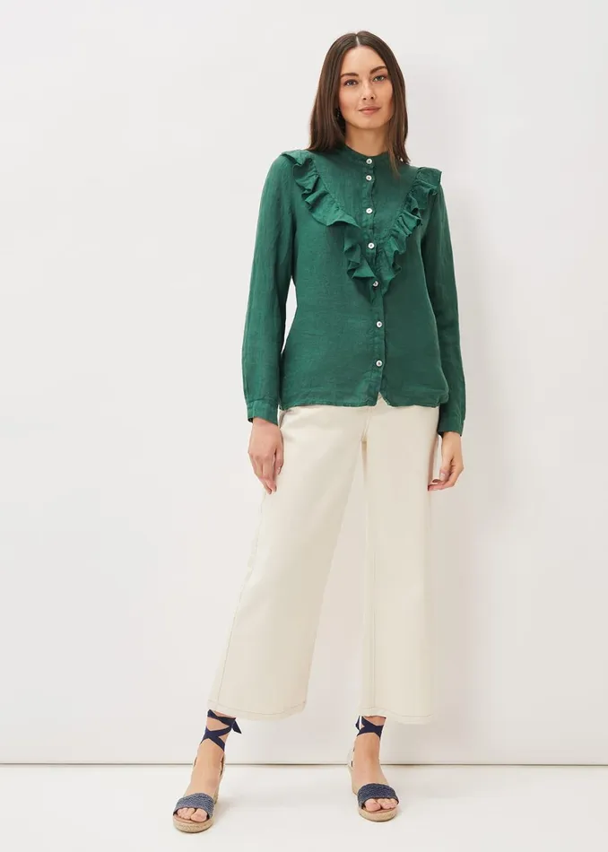 Women Phase Eight Shirts and Blouses Enid Linen Frill Blouse