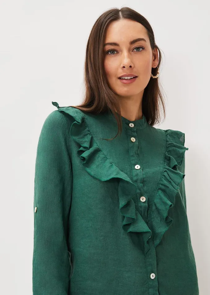 Women Phase Eight Shirts and Blouses Enid Linen Frill Blouse