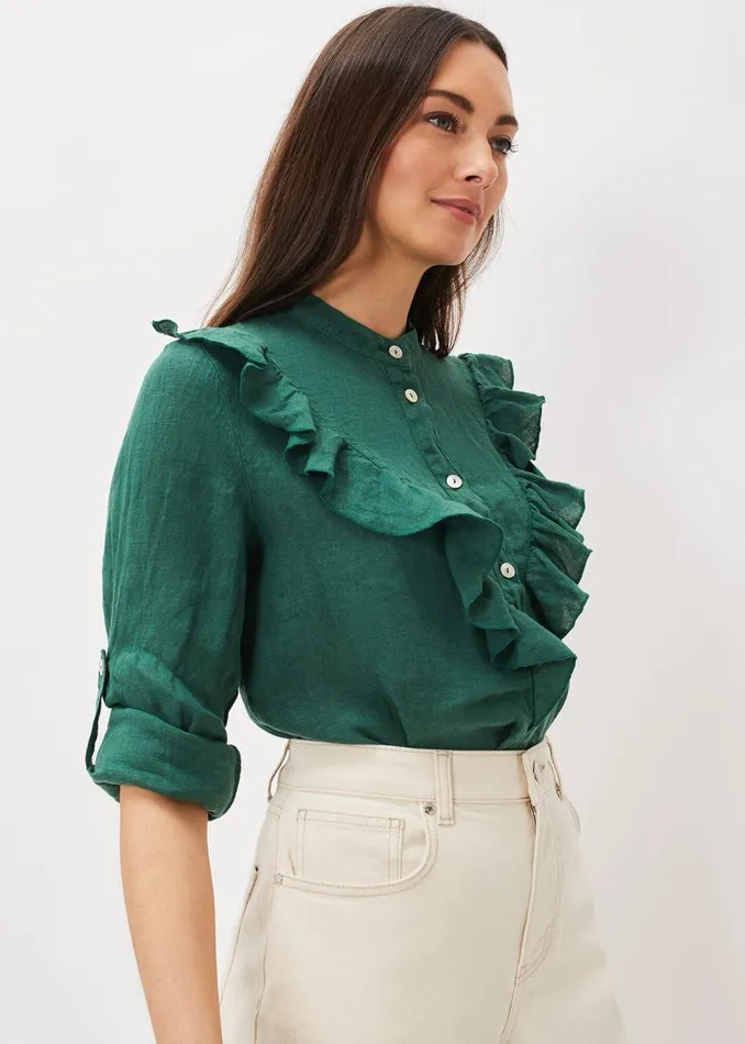 Women Phase Eight Shirts and Blouses Enid Linen Frill Blouse